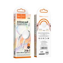 Кабель USB HOCO X78 Easy (Type-C/ Lightning/ MicroUSB, 1м, пластик плоский, белый)