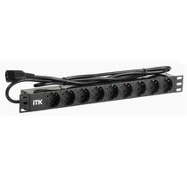 Блок розеток 19", 1U, в стойку, 9xSchuco, 220V, 16А, пластиковый корпус, шнур 2 метра С14 (PH22-9D2-P)