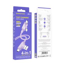 Кабель USB/ Type-C Borofone BX73 4-in-1 (Lightning/ Type-C, 1м, пластик, фиолетовый)