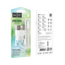 СЗУ HOCO C131A Platinum (1xUSB, 1xType-C, 3А, PD30W, белый/ черный) + кабель Lightning