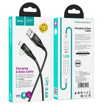 Кабель USB HOCO U93i Shadow (Lightning, 1.2м, плетеный, Черный)