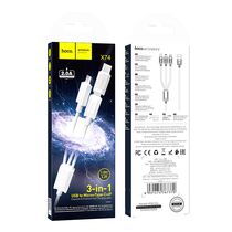 Кабель USB HOCO X74 3-in-1 (Type-C/ Lightning/ MicroUSB, 1м, пластик, Белый)