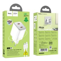 СЗУ HOCO N42 Elogiado (2xType-C, PD45W, белый) + кабель Lightning