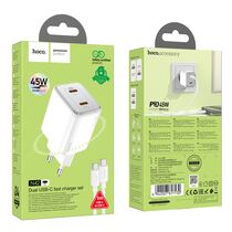 СЗУ HOCO N42 Elogiado (2xType-C, PD45W, белый) + кабель Type-C