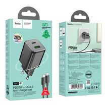 СЗУ HOCO N41 Almighty (1xUSB, 1xType-C, 3А, PD20W, черный) + кабель Type-C
