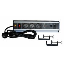 Блок розеток настольный, 3xSchuko, 2хUSB, 2хRJ-45 Cat6, 220V, 16A, с выключателем, шнур 1,8 метра Lanmaster (TWT-PDU19-10A8P-3.0)