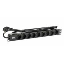 Блок розеток 19", 1U, в стойку, 9xSchuco, 220V, 16А, пластиковый корпус, шнур 2 метра вилка ITK (PH22-9D1-P)