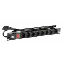 Блок розеток 19", 1U, в стойку, 8xSchuco, 220V, 16А, с выключателем, пластиковый корпус, шнур 2 метра вилка ITK (PH12-8D1-P)