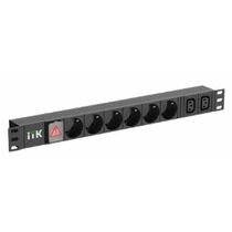 Блок розеток 19", 1U, в стойку, 6xSchuco, 2xС13, 220V, 16А, с выключателем, металлический корпус, ITK (PH12-6D2C133)