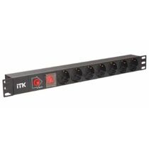Блок розеток 19", 1U, в стойку, 7xSchuco, 220V, 10А, с выключателем, металлический корпус, шнур 2 метра вилка ITK (PH13-7D3)