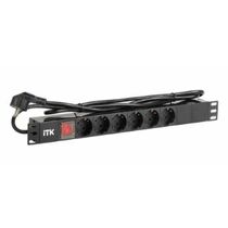 Блок розеток 19", 1U, в стойку, 6xSchuco, 220V, 16А, с выключателем, пластиковый корпус, шнур 2 метра вилка ITK (PH12-6D1-P)