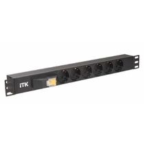 Блок розеток 19", 1U, в стойку, 6xSchuco, 220V, 10А, с автоматом, металлический корпус, ITK (PH21-6D3)
