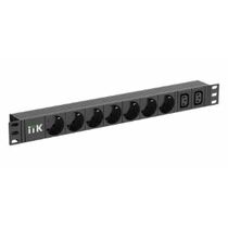 Блок розеток 19", 1U, в стойку, 7xSchuco, 2xС13, 220V, 16А, с выключателем, пластиковый корпус, ITK (PH22-7D2C131-P)