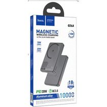Внешний аккумулятор 10000mAh HOCO Q26A Joy, магнит, беспроводная зарядка, индикатор заряда, металл, серебристый