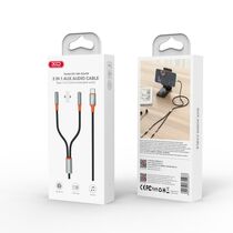 Кабель -XO- 1,2м, Type-C - 2x3.5 Jack(М), Плетеный, Черный, коробка, (6920680855087)