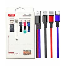 Кабель USB -XO- NB143 3 in 1 (Type-C/ Lightning/ MicroUSB, 1.2м, плетеный, разноцветный)