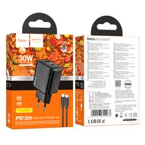 СЗУ HOCO CS23A Sunlight (1xUSB, 1xType-C, 3А, черный) + кабель Type-C