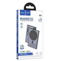 Внешний аккумулятор 5000mAh HOCO Q32 Bird, Type-C x1, Type-C PD20 x1, QC3.0, магнит, беспроводная зарядка, индикатор заряда, металл, металлик
