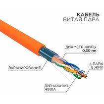 Кабель Cu FTP, Внутренний, 4x2x0.50, бухта 305м., Cat5e, нг(А)-HF, Rexant (01-0150)