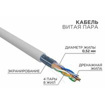 Кабель Cu FTP, Внутренний, 4x2x0.52, бухта 305м., Cat5e, нг(А)-HF, Rexant (02-0021-R)