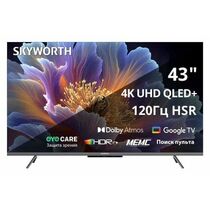 Телевизор 43" Skyworth 43Q66H QLED, Google TV, 4K Ultra HD, 60 Гц, Голосовой пульт, HDMI х3, USB х2, чёрный