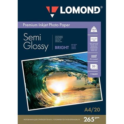 Фотобумага Lomond Полуглянцевая, микропористая, А4, 265 г/ м2, 20л, для струйной (1106301)
