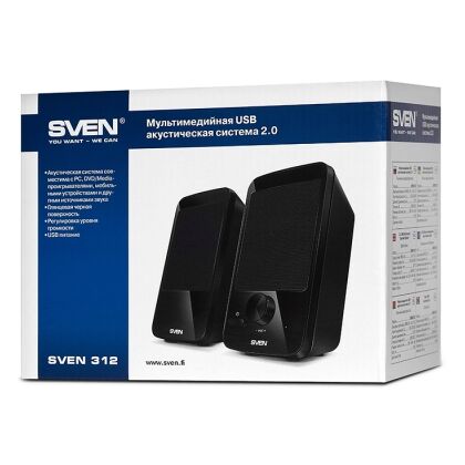 Акустическая система Sven 2.0 SPS-312 4W, mini Jack 3.5 мм, черный (SV-012540)