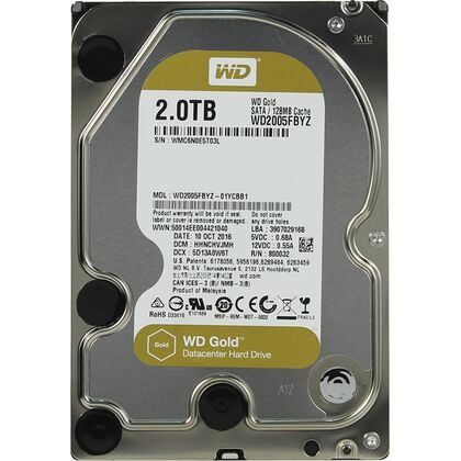 Жесткий диск HDD 3,5" SATA: 2000Gb WD [7200rpm, 128Mb cache, Sata3] WD2005FBYZ