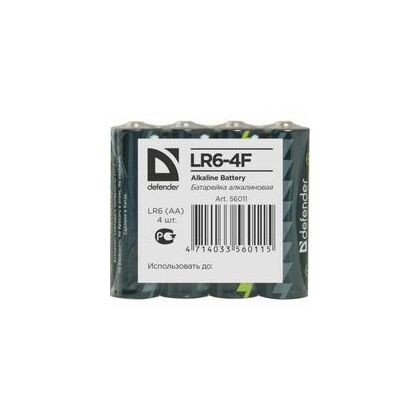 Батарейка Defender LR06, AA, щелочная, спайка 4шт, (56011) цена за упаковку