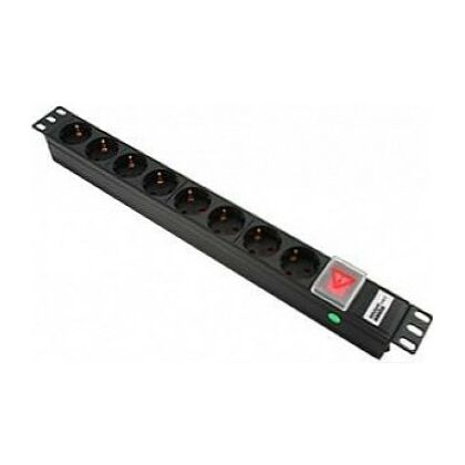 Блок розеток 19" 1U, 8xSchuco, Разъем IEC-320 С14, 16A, 220V, металлический корпус, Max19 [MAX19-EH8-0]