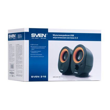 Акустическая система Sven 2.0 SPS-316 4W, mini Jack 3.5 мм + USB, черный (SV-0120316BL)