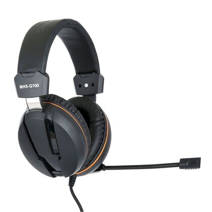 Наушники Gembird MHS-G100 с микрофоном, 2 x mini jack 3.5 mm, черный/ оранжевый (MHS-G100)