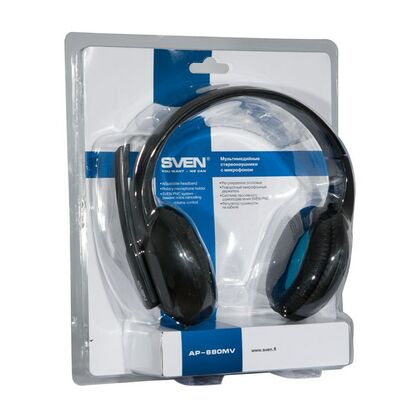 Наушники Sven AP-680MV с микрофоном, 3,5mm, черный/ синий (SV-0410680MV)