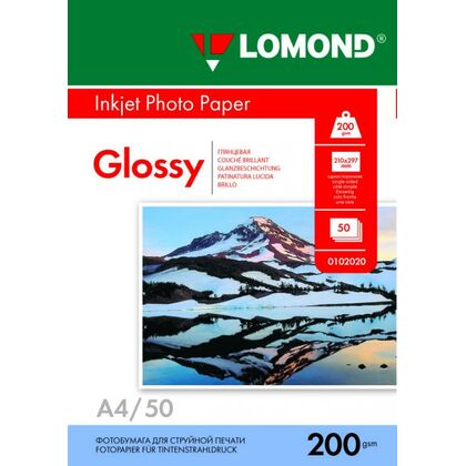 Фотобумага Lomond глянцевая, А4 (210x297мм), 200 г/ м2, 50 л, для струйной печати (0102020)