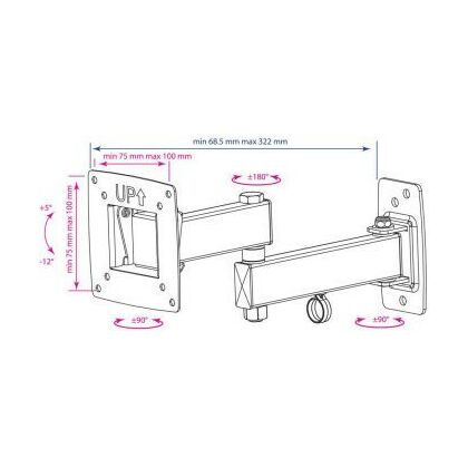 Крепление для ТВ поворотно-выдвижной и наклонный 10"-28" Kromax  нагрузка max 25 кг, наклон -12/ +15°, поворот ±90°, от стены 320 мм (OPTIMA-104)