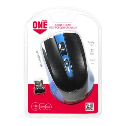 Мышь Smartbuy SBM-352AG-BK оптическая, беспроводная, USB, черный/ синий (SBM-352AG-BK)