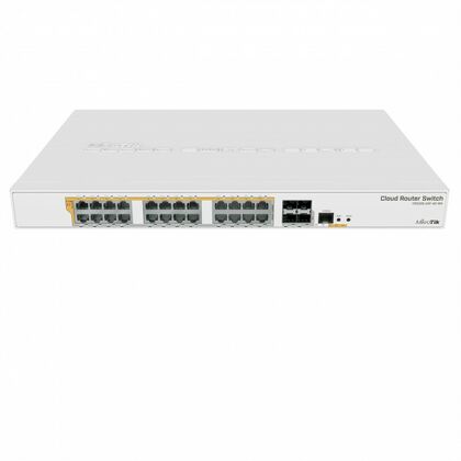 Маршрутизатор: Mikrotik CRS328-24P-4S+RM(3 уровня, 512 МБ, 24х10/ 100/ 1000МБ, 2х SFP+, ПО Level 5/ SwOS, Раздача PoE-питания 802.3af/ at/ Passive PoE 24B)