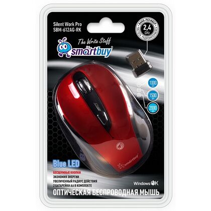 Мышь Smartbuy SBM-612AG-RK беспроводная, красный, Радио USB,  оптическая, беззвучная (SBM-612AG-RK)