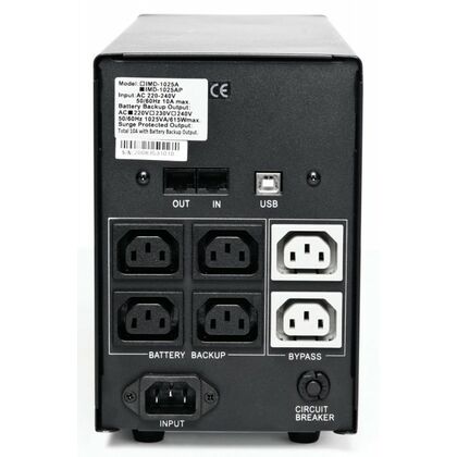 ИБП PowerCom IMD-1500AP 1500 ВА/ 900 Вт, 6*IEC 320 C13 (компьютерный), AVR, USB, RJ45/ RJ11 ( Аккумулятор 12 V/ 7,2 Ah*2)