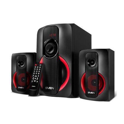 Акустическая система Sven 2.1 MS-304 40W, mini Jack 3.5 мм + RCA + USB + Bluetooth + SD, черный/ красный (SV-015602)