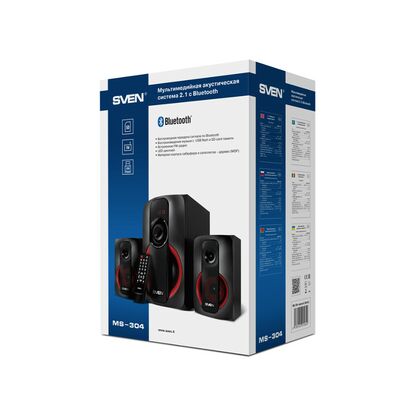 Акустическая система Sven 2.1 MS-304 40W, mini Jack 3.5 мм + RCA + USB + Bluetooth + SD, черный/ красный (SV-015602)