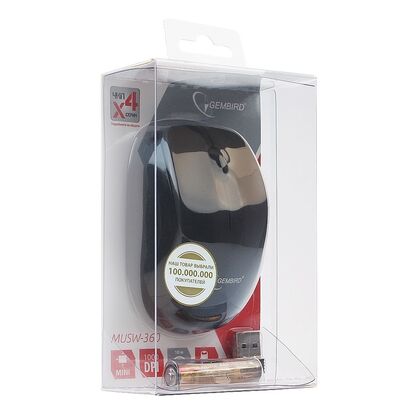 Мышь Gembird MUSW-360 беспроводная, черный, Радио USB,  оптическая (MUSW-360)