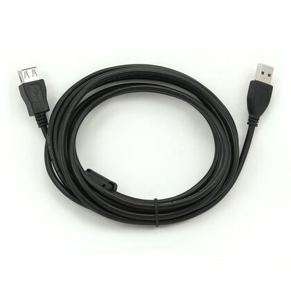 Кабель удлинитель USB 2.0 3м, Gembird/ Cablexpert феритовое кольцо, экранированный, позолоченные контакты, черный (CCF-USB2-AMAF-10) пакет.