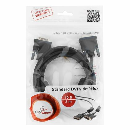 Кабель DVI 3м Gembird/ Cablexpert черный, экран, феррит. кольца, пакет (CC-DVI-BK-10)