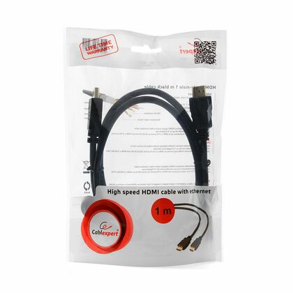 Кабель HDMI 1м Gembird/ Cablexpert v1.4 черный, позол. разъемы, экран, пакет (CC-HDMI4-1M)