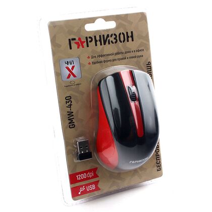 Мышь Гарнизон GMW-430R беспроводная, красный, Радио USB,  оптическая (GMW-430R)