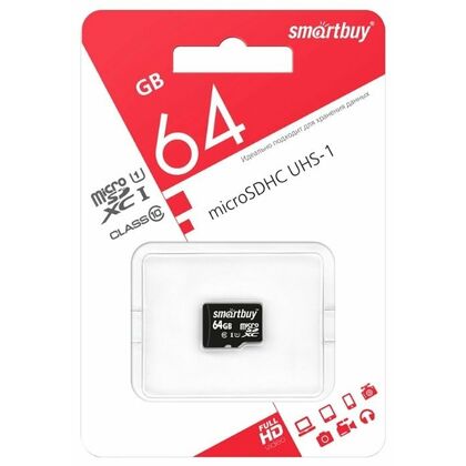 Карта памяти microSDXC Smartbuy 64Gb Class 10 UHS-I без адаптера (SB64GBSDCL10-00)