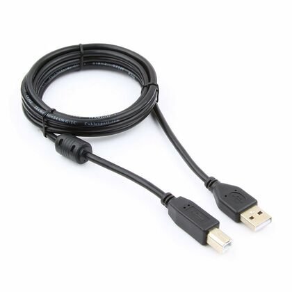 Кабель для принтера USB-A 2.0 - USB-B 1,8м, Gembird/ Cablexpert феритовое кольцо, экранированный, черный (CCF-USB2-AMBM-6) пакет.