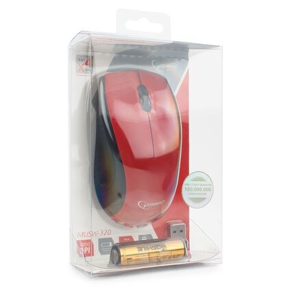 Мышь Gembird MUSW-320-R оптическая, беспроводная, Радио USB, красный (MUSW-320-R)