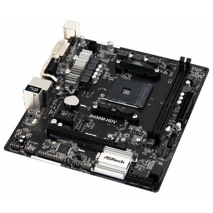 Материнская плата ASRock sAM4: B450M-HDV [AMD B450, 2*DDR4, 2*PCIEx16, 1*PCIEx1, 4*Sata3, 6 портов*USB3, D-Sub, DVI, HDMI, microATX]